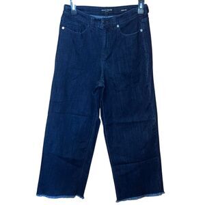 Susan Graver Dark Wash High Rise Non Distressed Wide Leg Crop Sz 6 #753